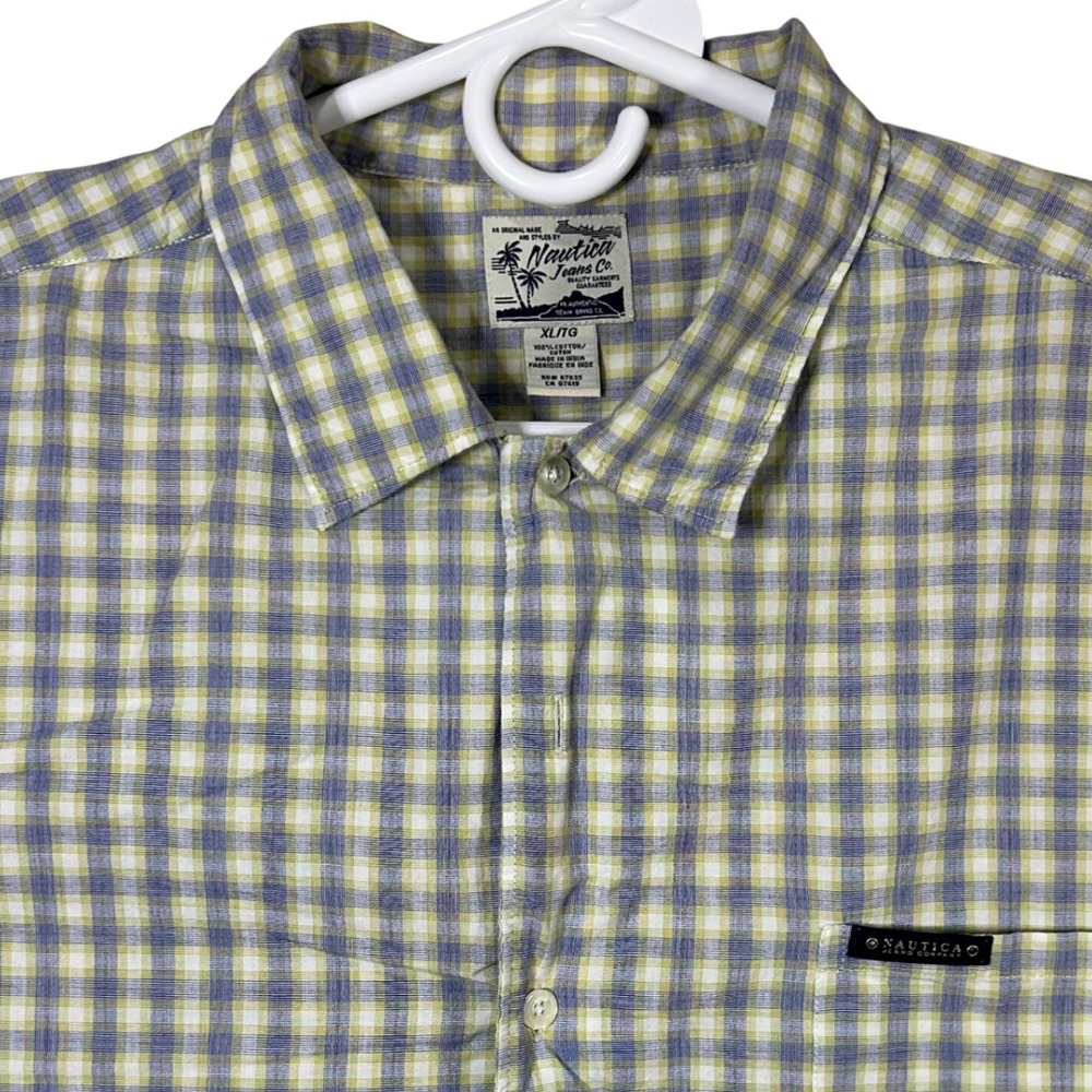 Nautica Jeans Co Mens XL Plaid‎ Short Sleeve Button Up Shirt Casual Beach EUC